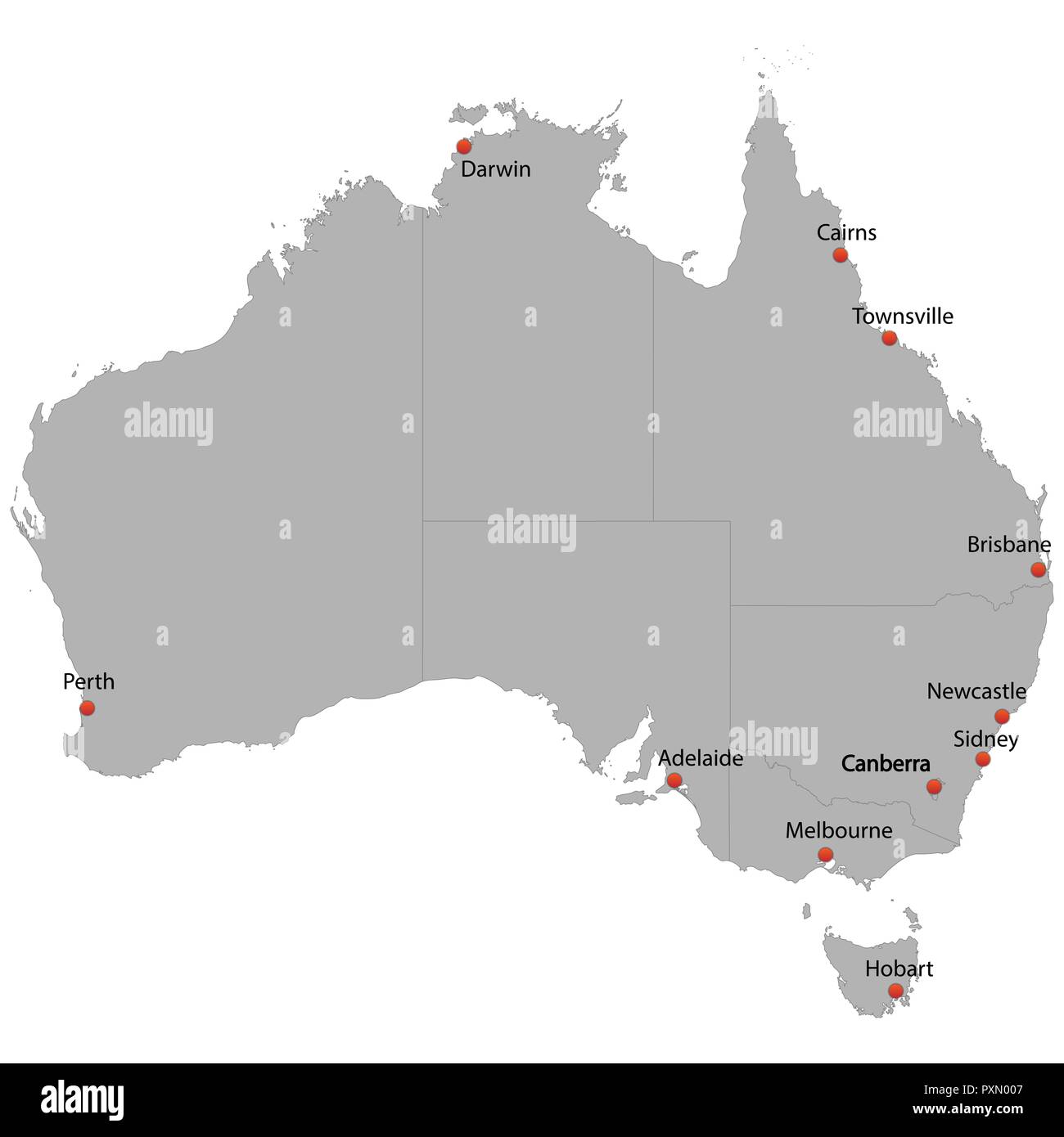 Detaillierte Karte des Australien mit Städten Stock Vektor