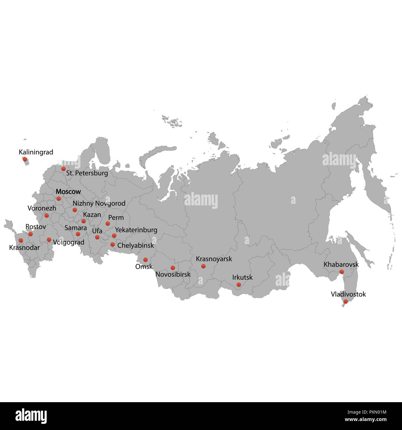 Detaillierte Karte des Russland mit Städten Stock Vektor