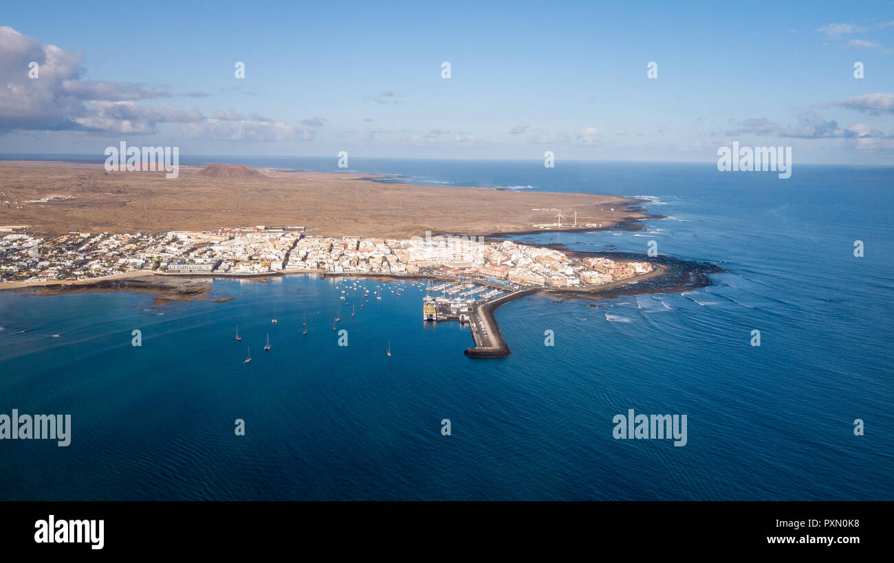 Luftbild der Bucht von Corralejo, Fuerteventura - Kanarische Inseln Stockfoto