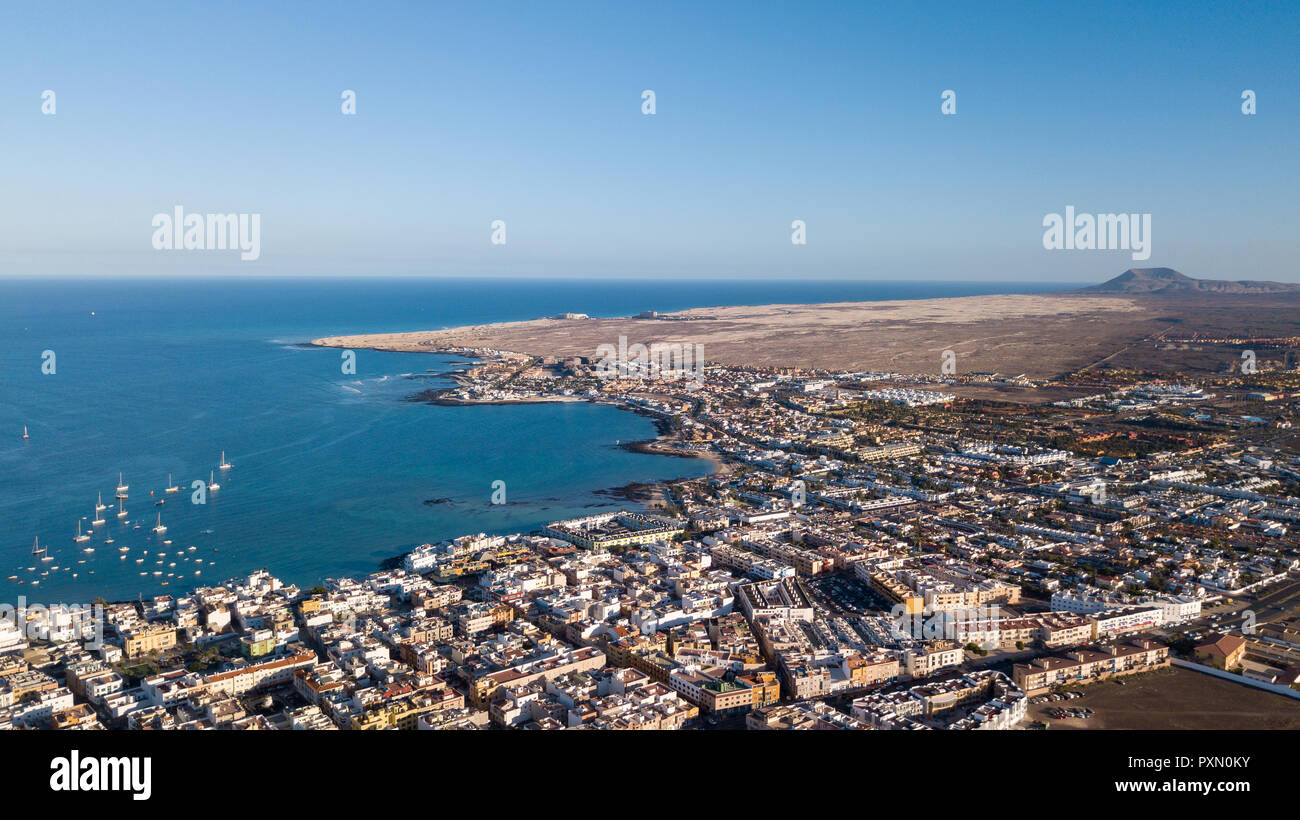 Luftbild der Bucht von Corralejo, Fuerteventura - Kanarische Inseln Stockfoto