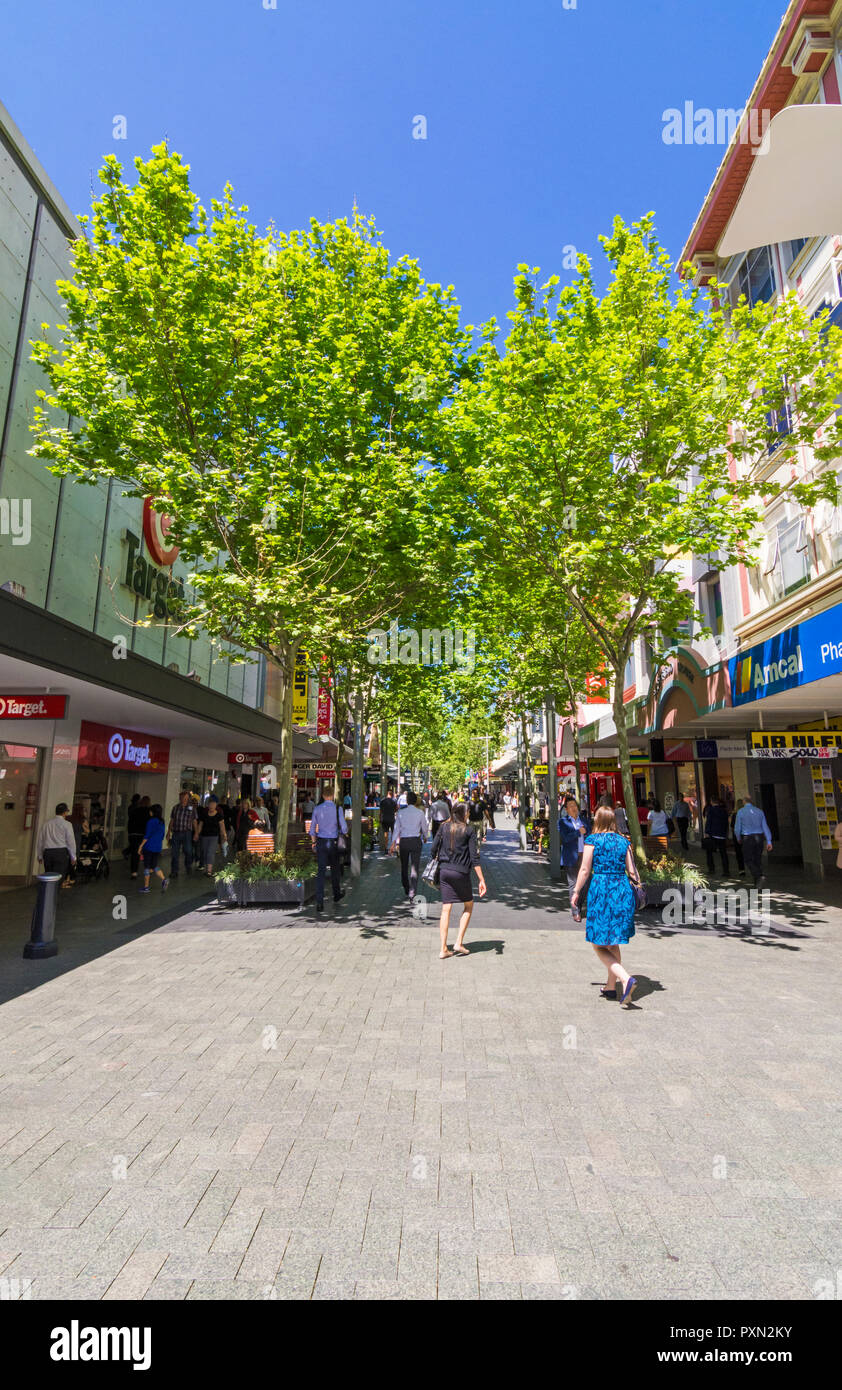 Hay Street Mall Shopping Precinct in der Innenstadt von Perth, Western Australia Stockfoto