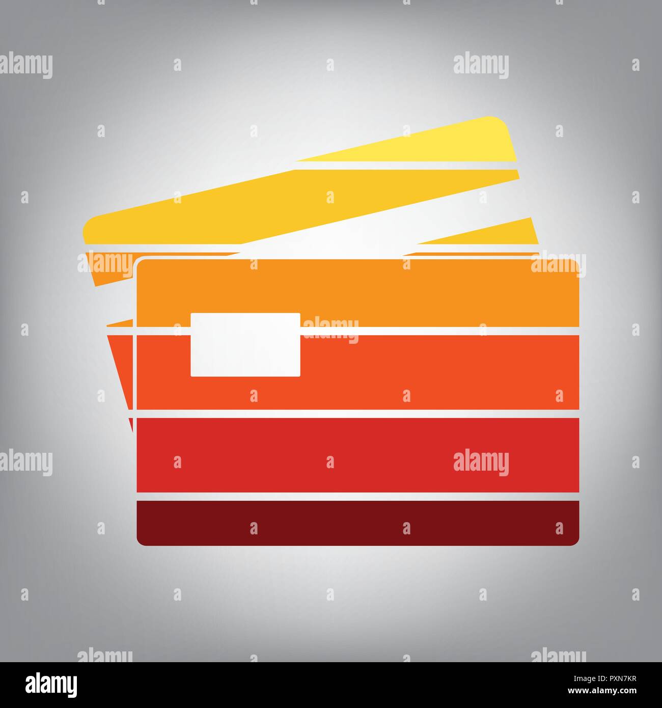 Kreditkarte anmelden. Vektor. Horizontal geschnitten Symbol mit Farben aus dem sonnigen Gradient in grauen Hintergrund. Stock Vektor