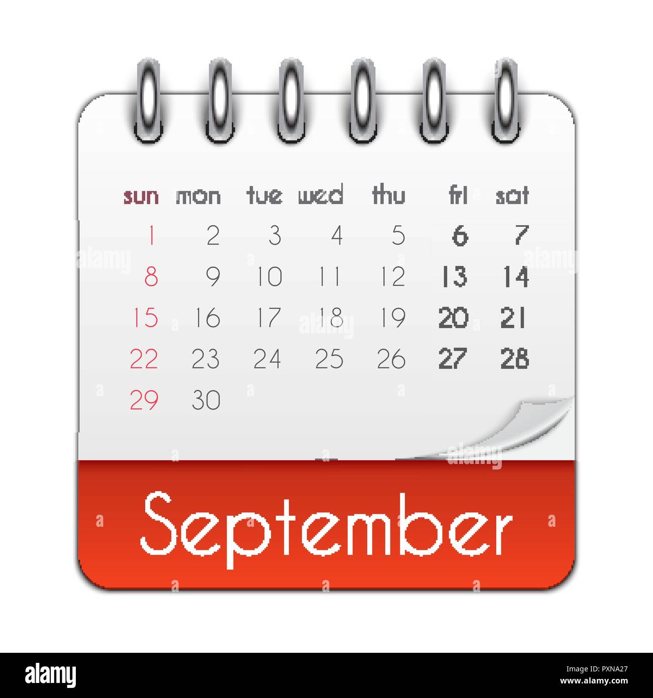 September 2019 Kalender Blatt Vorlage Vector Illustration Stock