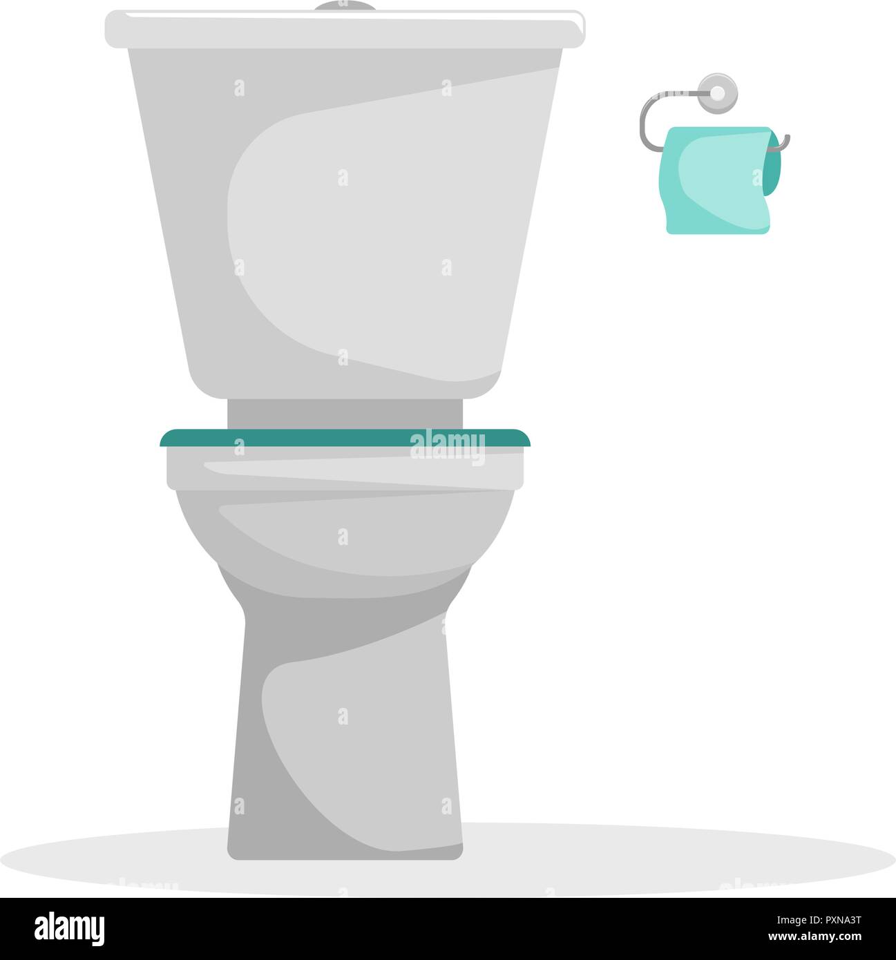 Flache Vector Illustration. Wc mit einer Rolle Klopapier an der Wand. Eine isolierte Figur. Stock Vektor