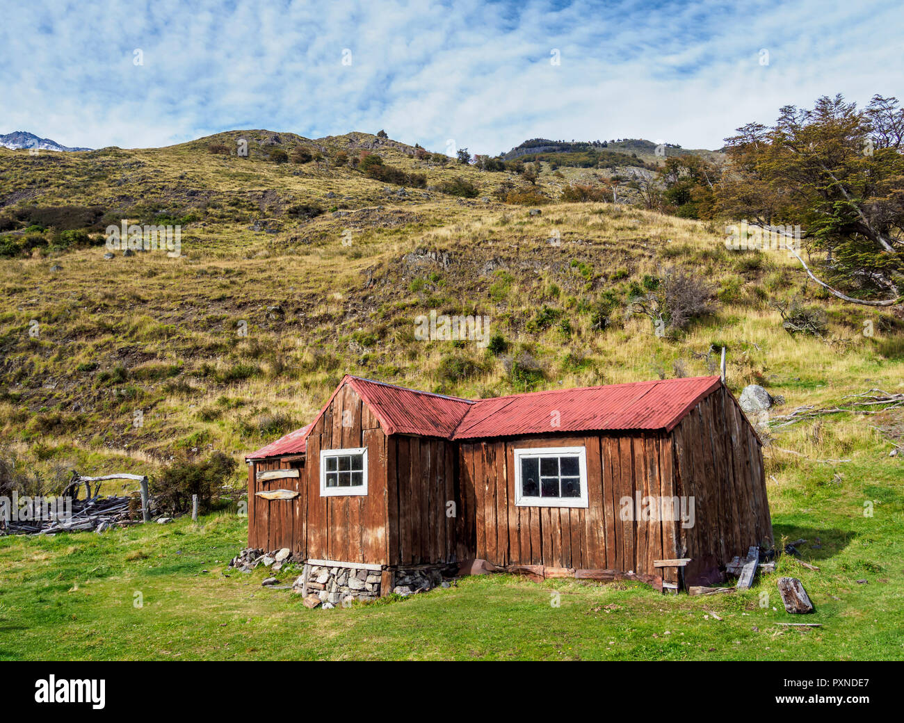 Finnische Hütte, Nationalpark Los Glaciares, Provinz Santa Cruz, Patagonien, Argentinien Stockfoto