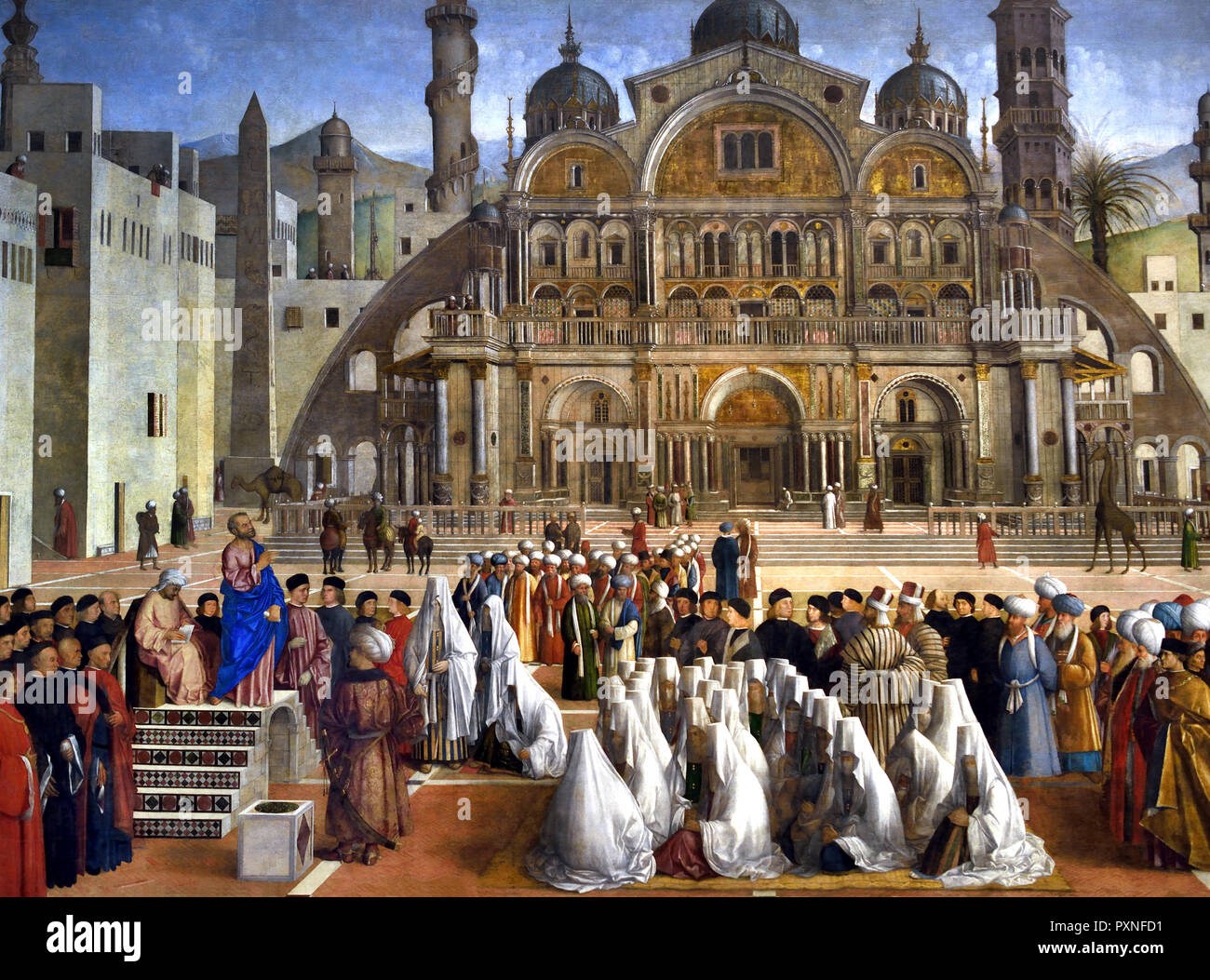 St. Mark Predigt in Alexandria 1504-1507, Gentile Bellini und Giovanni Bellini, Italien, Italienisch. Stockfoto