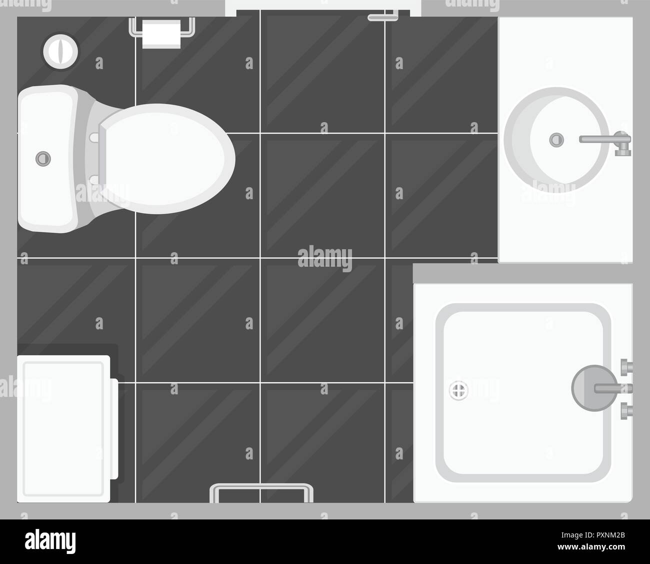 Bad Draufsicht Vector Illustration. Grundriss der WC-Raum. Flache Bauform. Stock Vektor