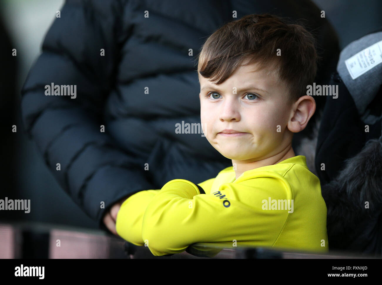 Ein junger Fan auf der Tribüne Stockfoto