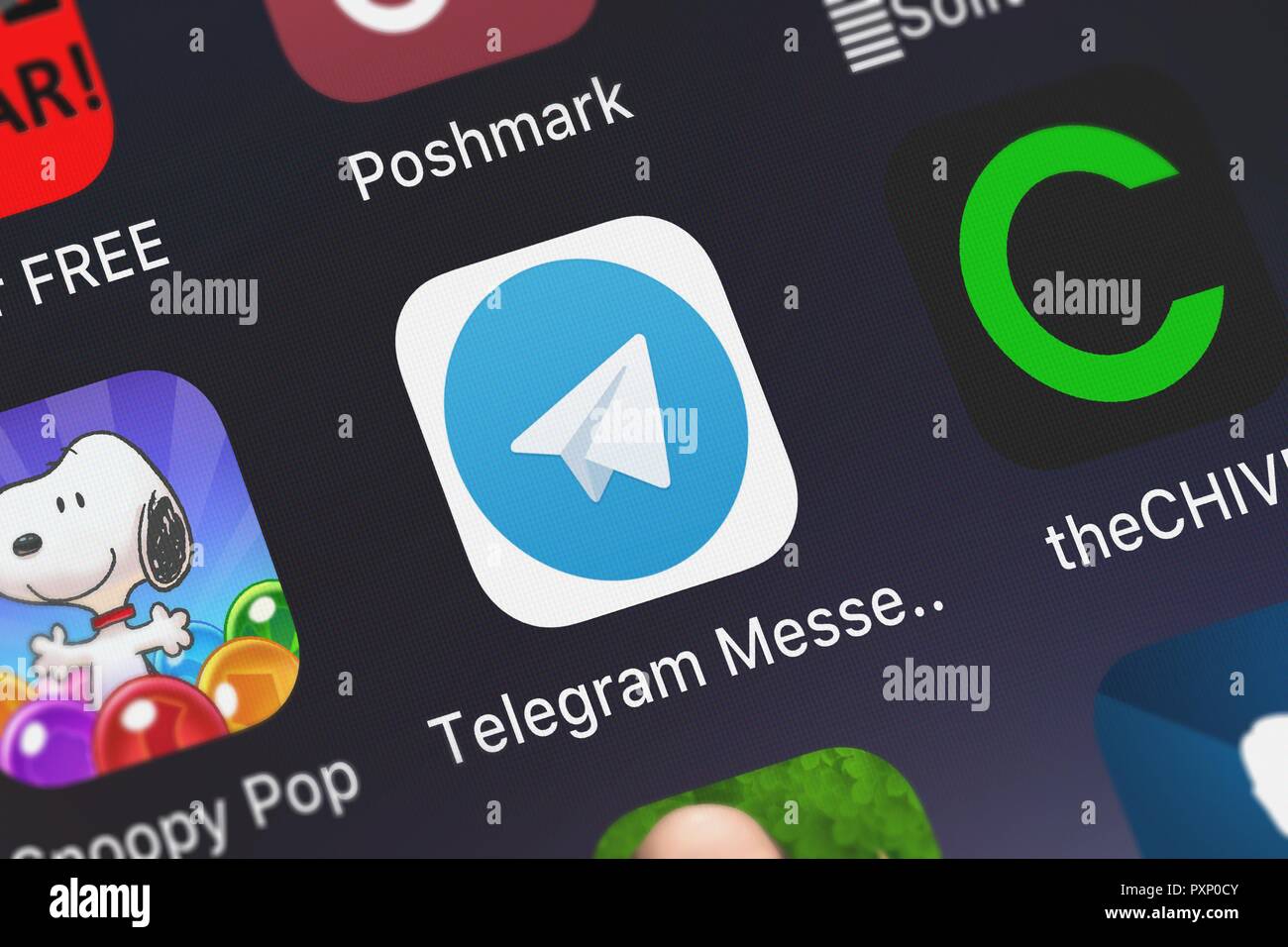 London, Großbritannien, 23. Oktober 2018: Screenshot der mobile App Telegramm Messenger aus Telegramm LLC. Stockfoto