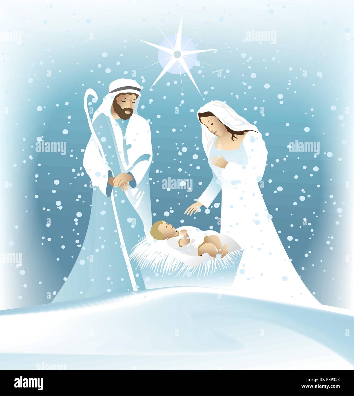 Krippe mit der Heiligen Familie Stock Vektor