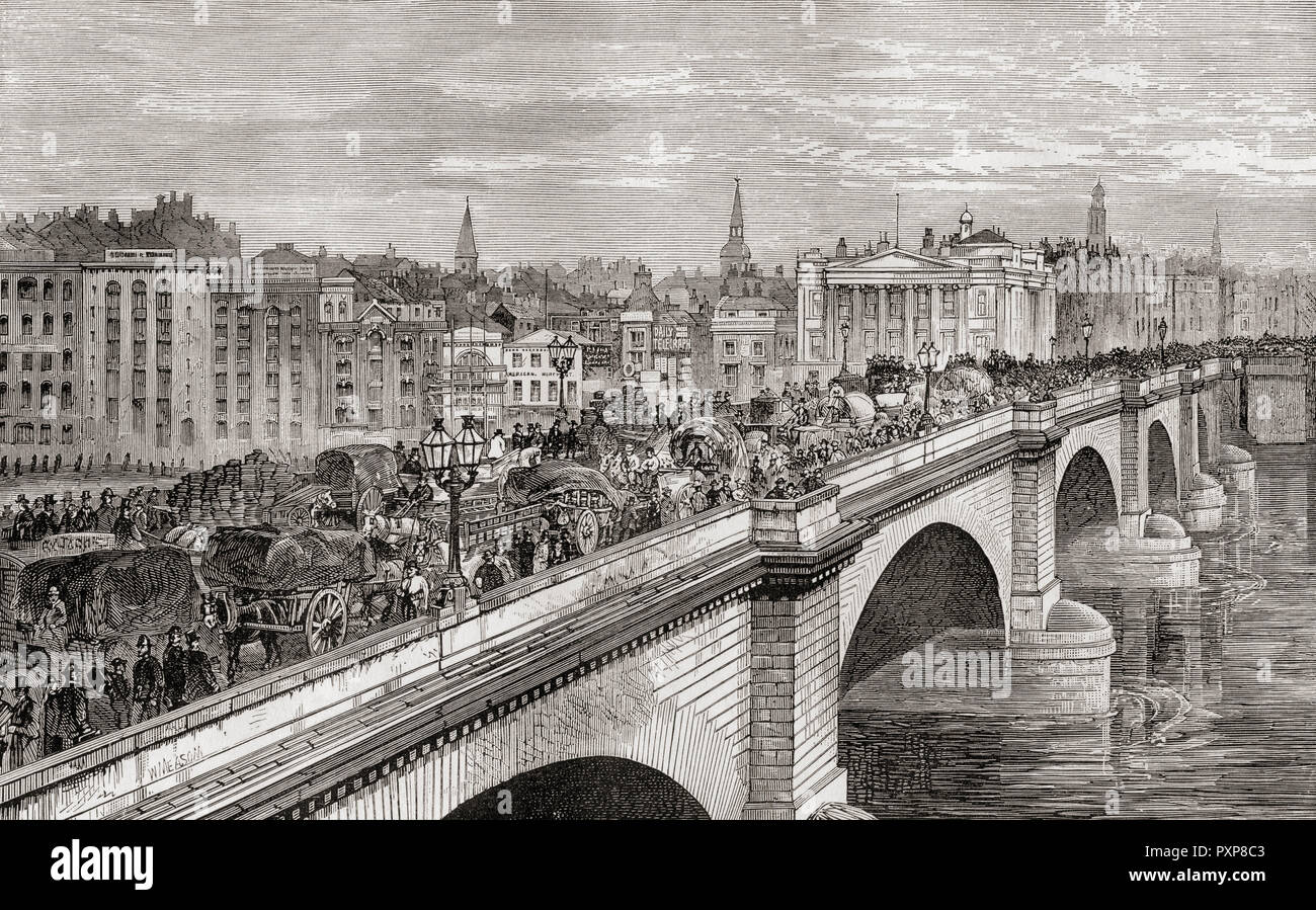 London Bridge, London, England, hier im 19. Jahrhundert. Von London Bilder, veröffentlicht 1890. Stockfoto