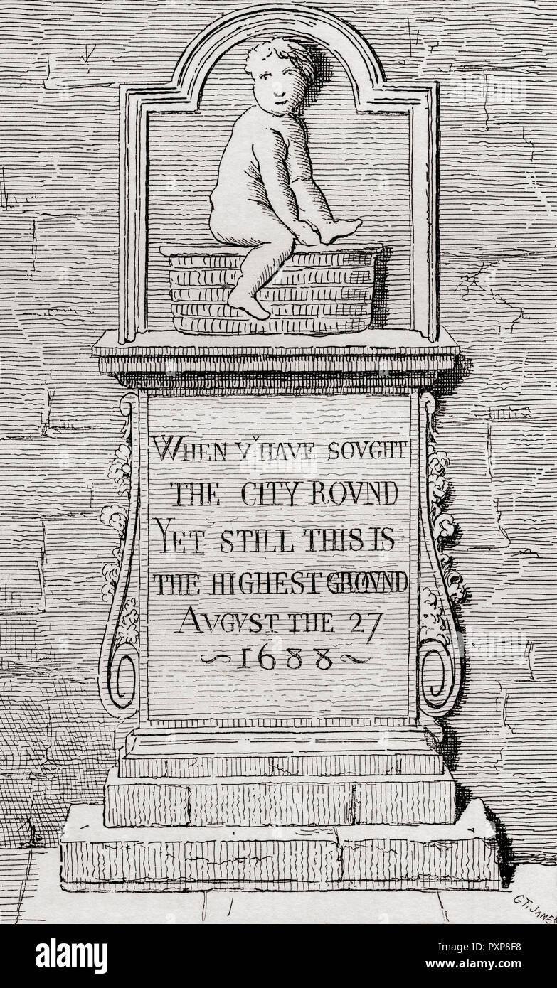 Die alte Stein in Panyer Gasse in London, England. Stein mit der Inschrift: 'Wenn ihr die Stadt Runde gesucht. Doch dies ist die höchste Masse. 27. August 1688." Aus London Bilder, veröffentlicht 1890. Stockfoto