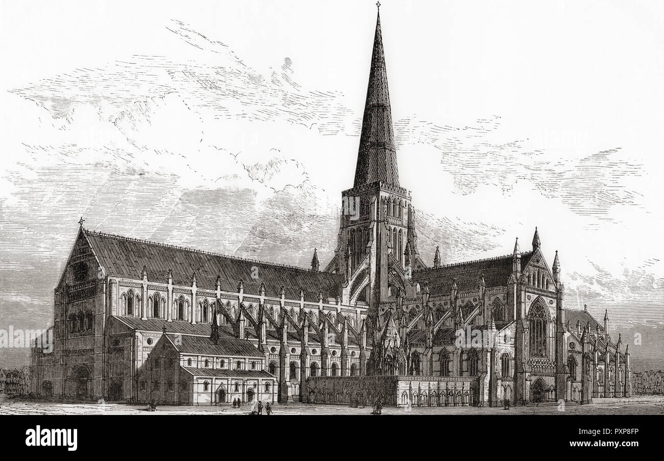 Old St. Paul's Cathedral von Süden gesehen - West, zeigt die Kirche St. Gregory und der Kapitelsaal, London, England, hier vor dem Brand von 1561 gesehen. Von London Bilder, veröffentlicht 1890. Stockfoto