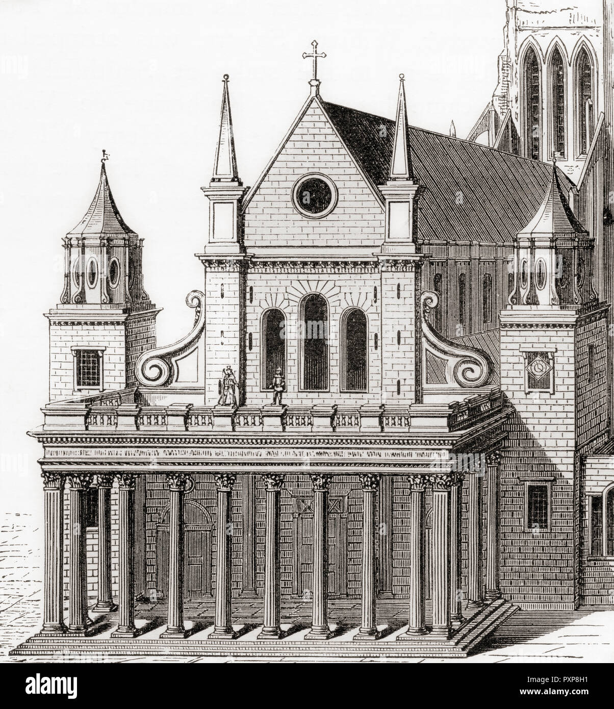 Inigo Jones' Portal zu alten St. Pauls Kathedrale, die die Lollarden Tower, London, England. Von London Bilder, veröffentlicht 1890. Stockfoto