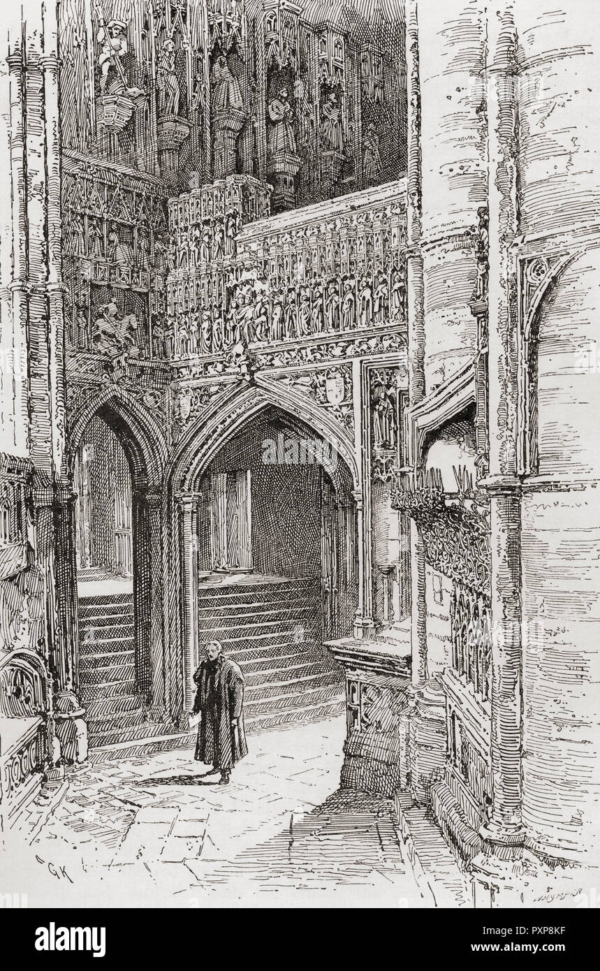 Die chantry von Henry V und der Eingang zur Kapelle von Henry VII, Westminster Abbey, Westminster, London, England. Von London Bilder, veröffentlicht 1890. Stockfoto