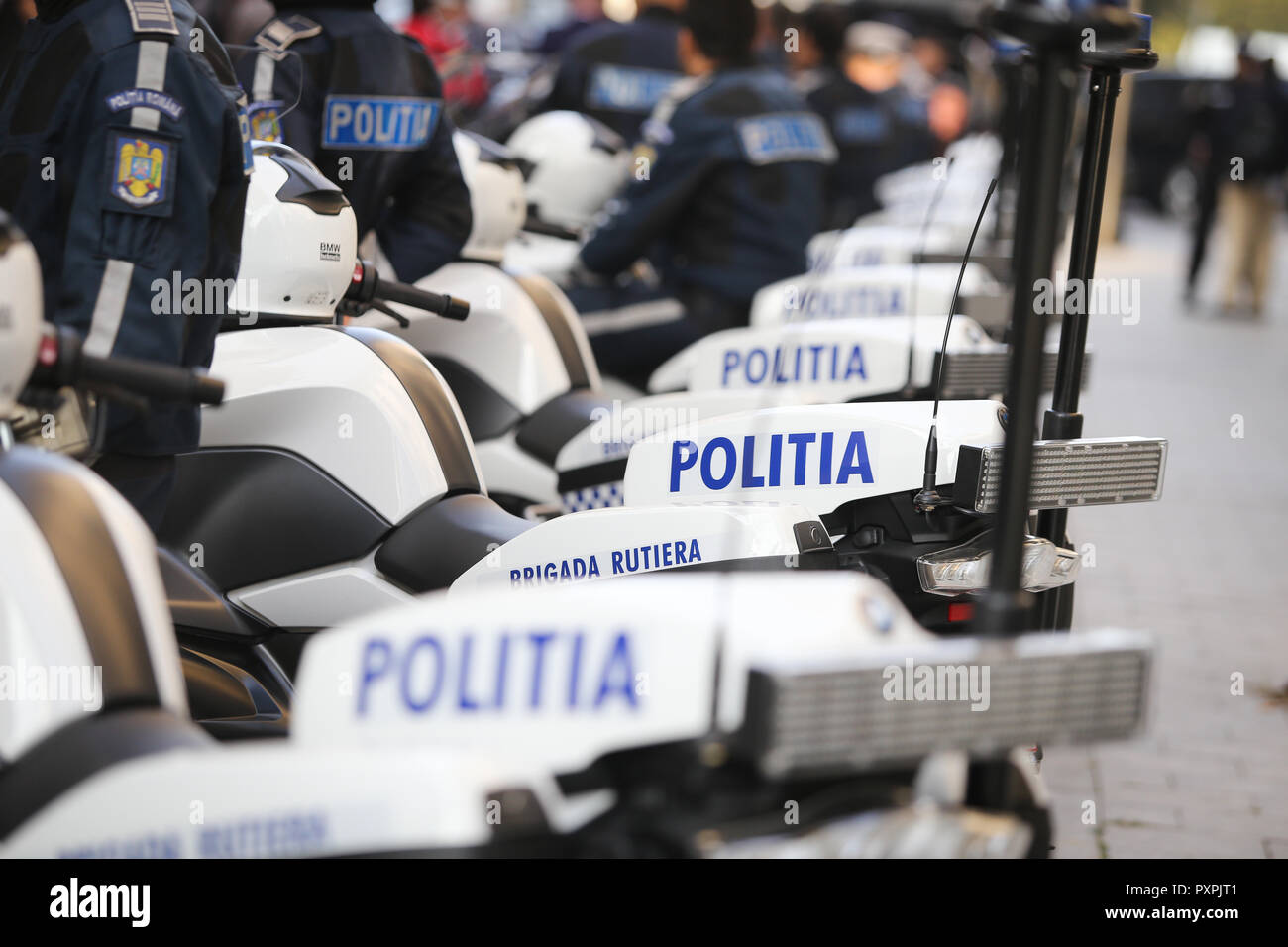 Bukarest, Rumänien - 23. Oktober 2018: Polizei BMW Motorräder für die Rumänische Polizei Stockfoto