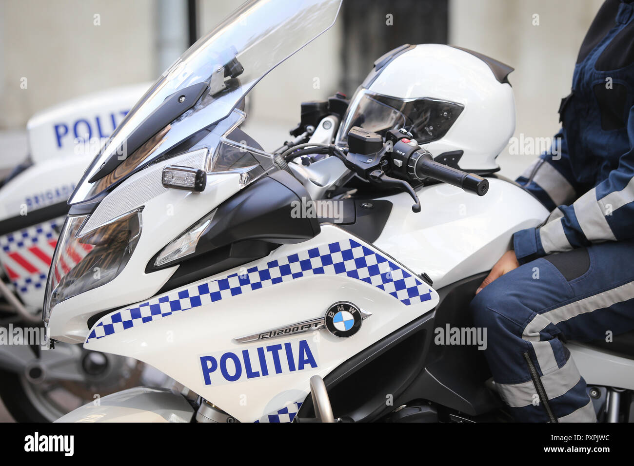 Bukarest, Rumänien - 23. Oktober 2018: Polizei BMW Motorräder für die Rumänische Polizei Stockfoto
