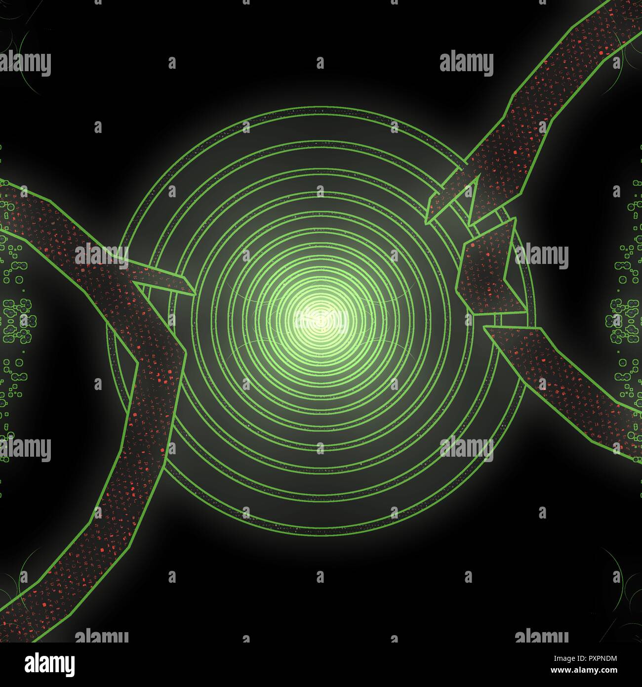 Ein buntes und lebendiges Bild mit abstrakten Heilige Geometrie. Psychedelic Magische rune Zauber Stockfoto