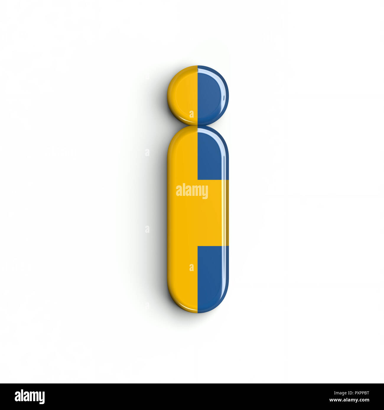 Schweden Flagge Buchstabe I - Kleine 3d-schwedische Schrift auf weißem Hintergrund. Dieses Alphabet ist perfekt für kreative Illustrationen beziehen, aber nicht begrenzt Stockfoto