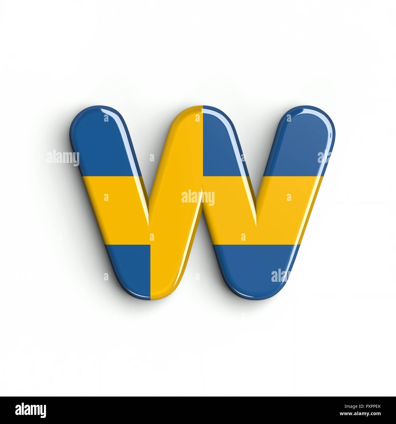 Schweden Flagge Buchstabe W - Senken - Fall 3 d schwedische Schrift auf weißem Hintergrund. Dieses Alphabet ist perfekt für kreative Illustrationen verwandten, aber nicht li Stockfoto