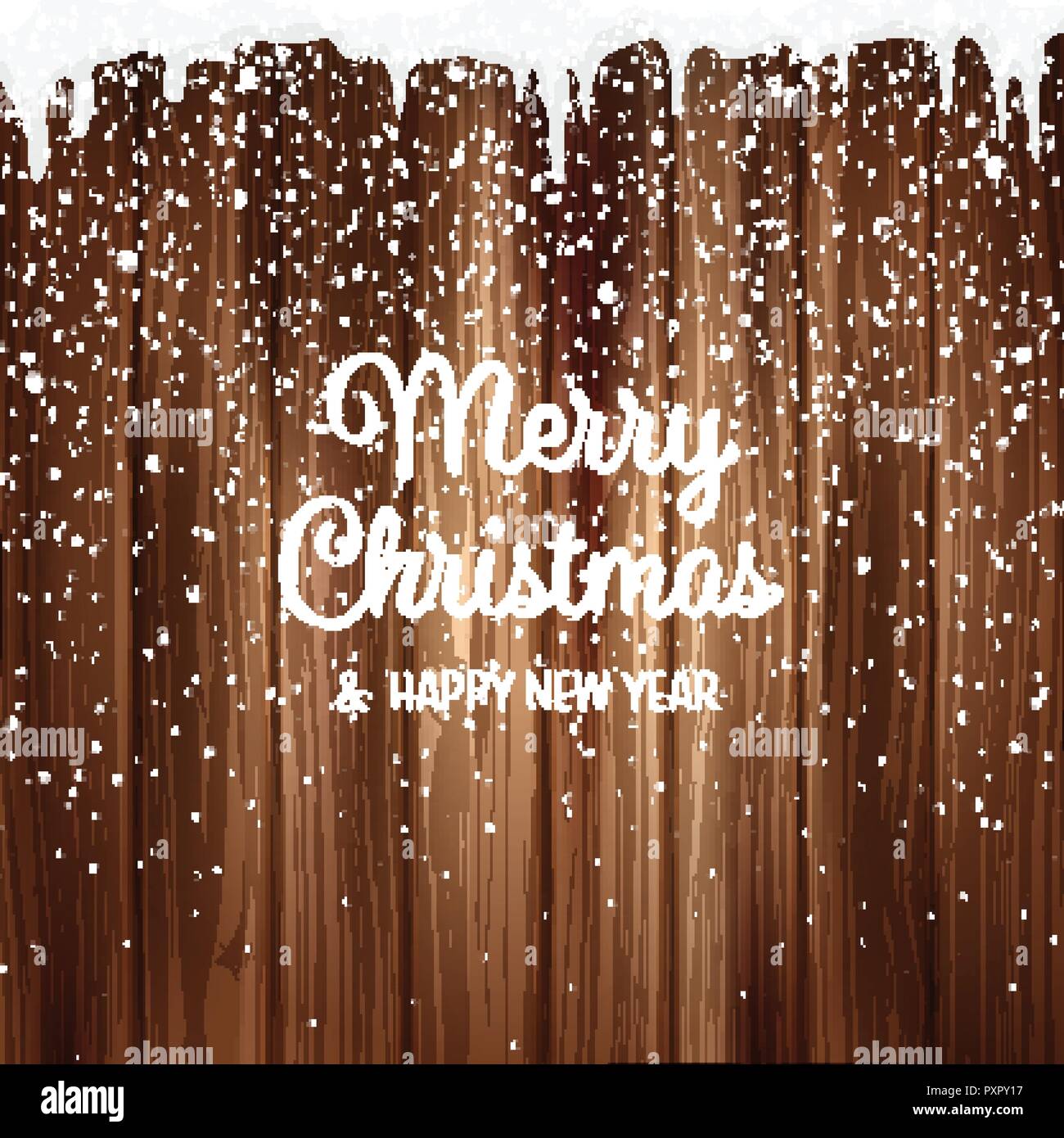 Schnee mit Schneeflocken auf Holz. Winter Hintergrund für Weihnachten oder Neujahr. Fallenden Schnee Effekt. Frost, Sturm, Schneefall, Eis. Stock Vektor