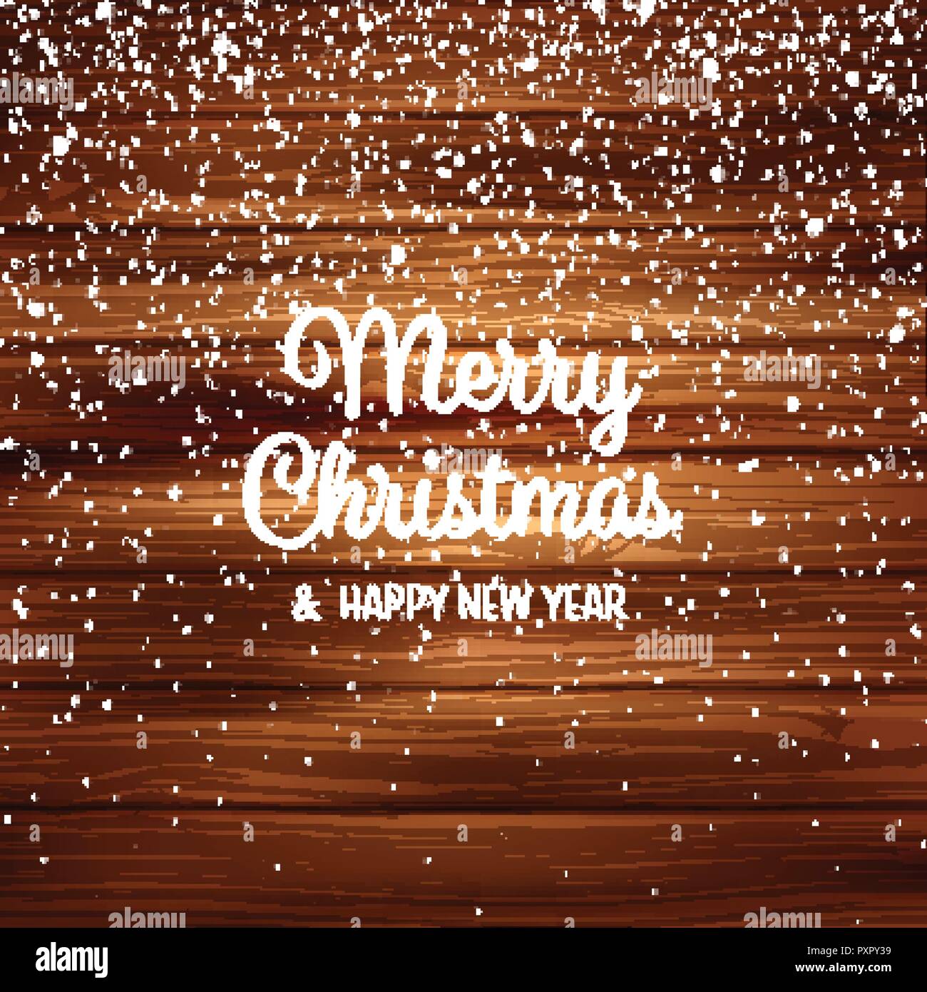 Schnee mit Schneeflocken auf Holz. Winter Hintergrund für Weihnachten oder Neujahr. Fallenden Schnee Effekt. Frost, Sturm, Schneefall, Eis. Stock Vektor