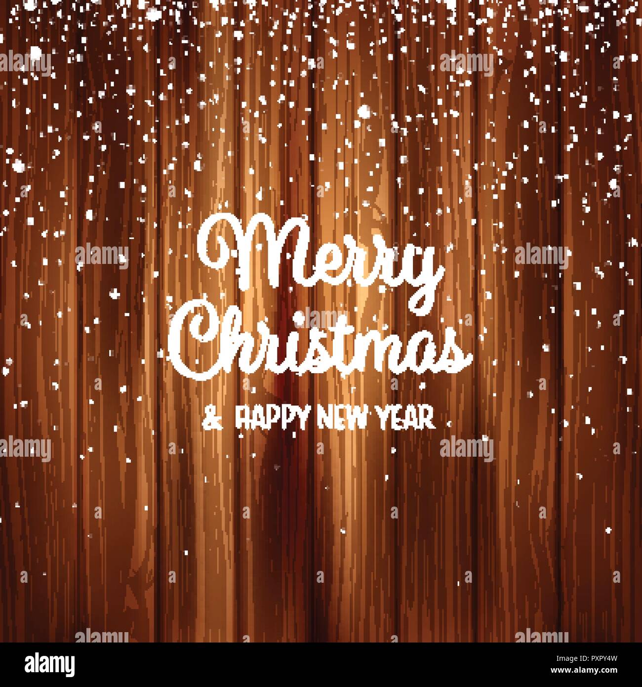 Schnee mit Schneeflocken auf Holz. Winter Hintergrund für Weihnachten oder Neujahr. Fallenden Schnee Effekt. Frost, Sturm, Schneefall, Eis. Stock Vektor