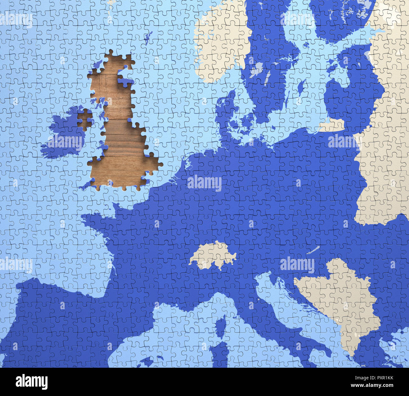 Puzzle mit fehlenden Stücke aus dem Vereinigten Königreich. Konzept des Vereinigten Königreichs aus der Europäischen Union. Stockfoto