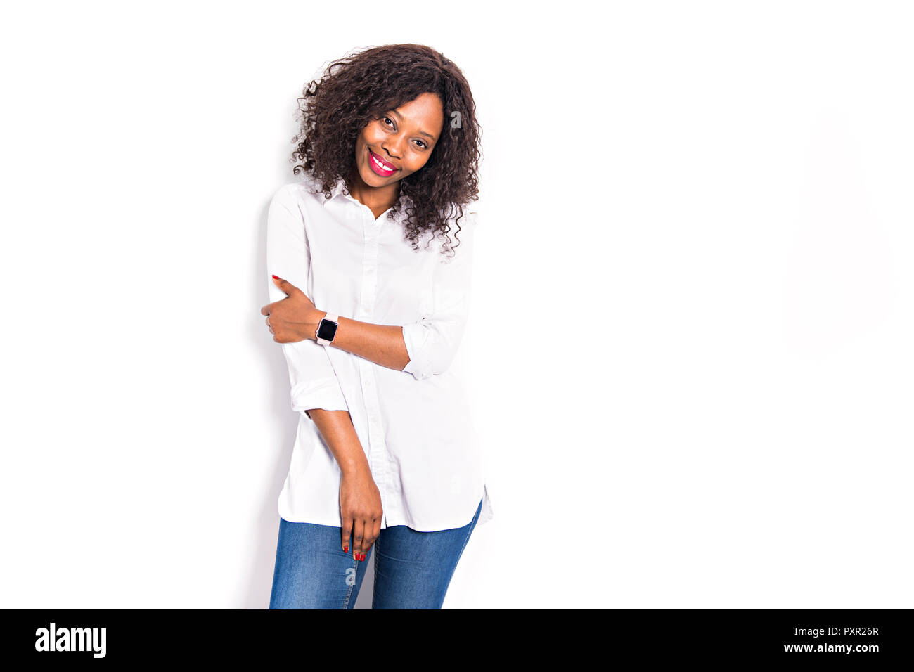 Schön schwarz afro-amerikanische auf weißem Hintergrund Stockfoto