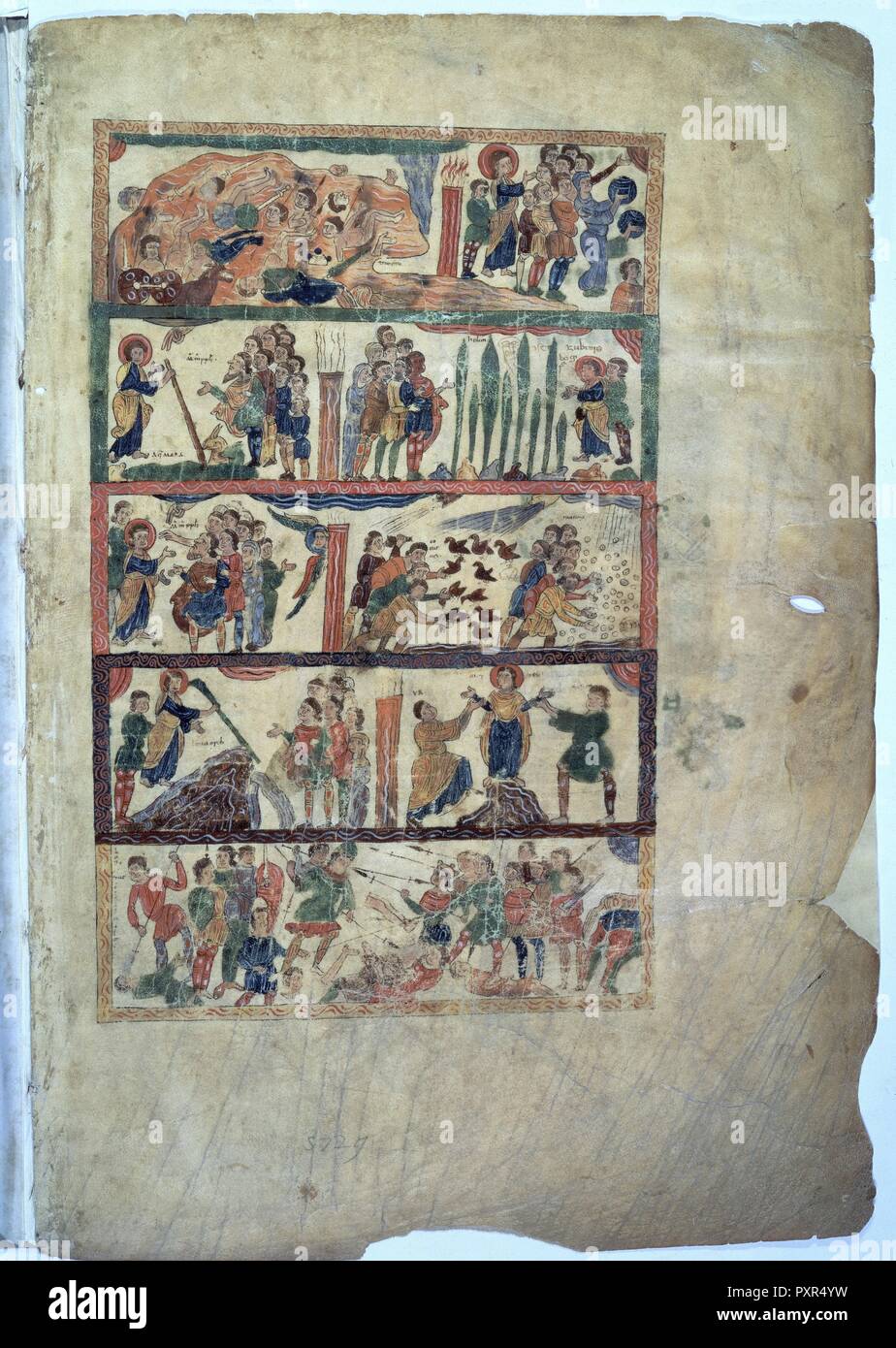 MINIADA ILUSTRACION - EXODO DEL PUEBLO JUDIO - UST.-LAT 5729-FOL 1 R-SIGLO XII. Lage: Biblioteca Apostolica - coleccion. VATICANO. Stockfoto