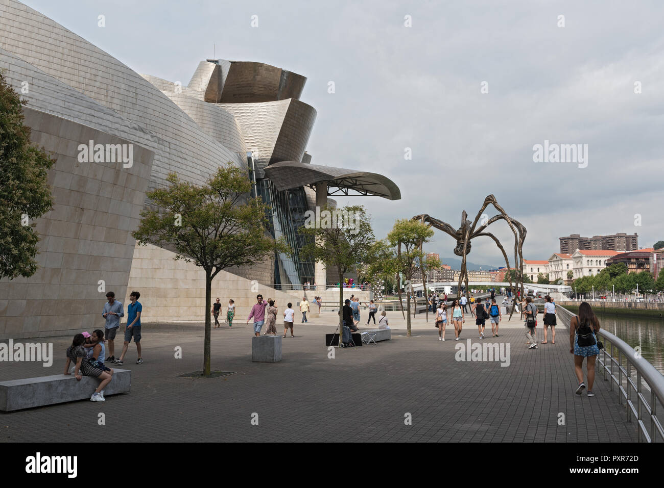 Blick auf das Guggenheim Museum in Bilbao, Vizcaya, Baskenland, Spanien. Stockfoto