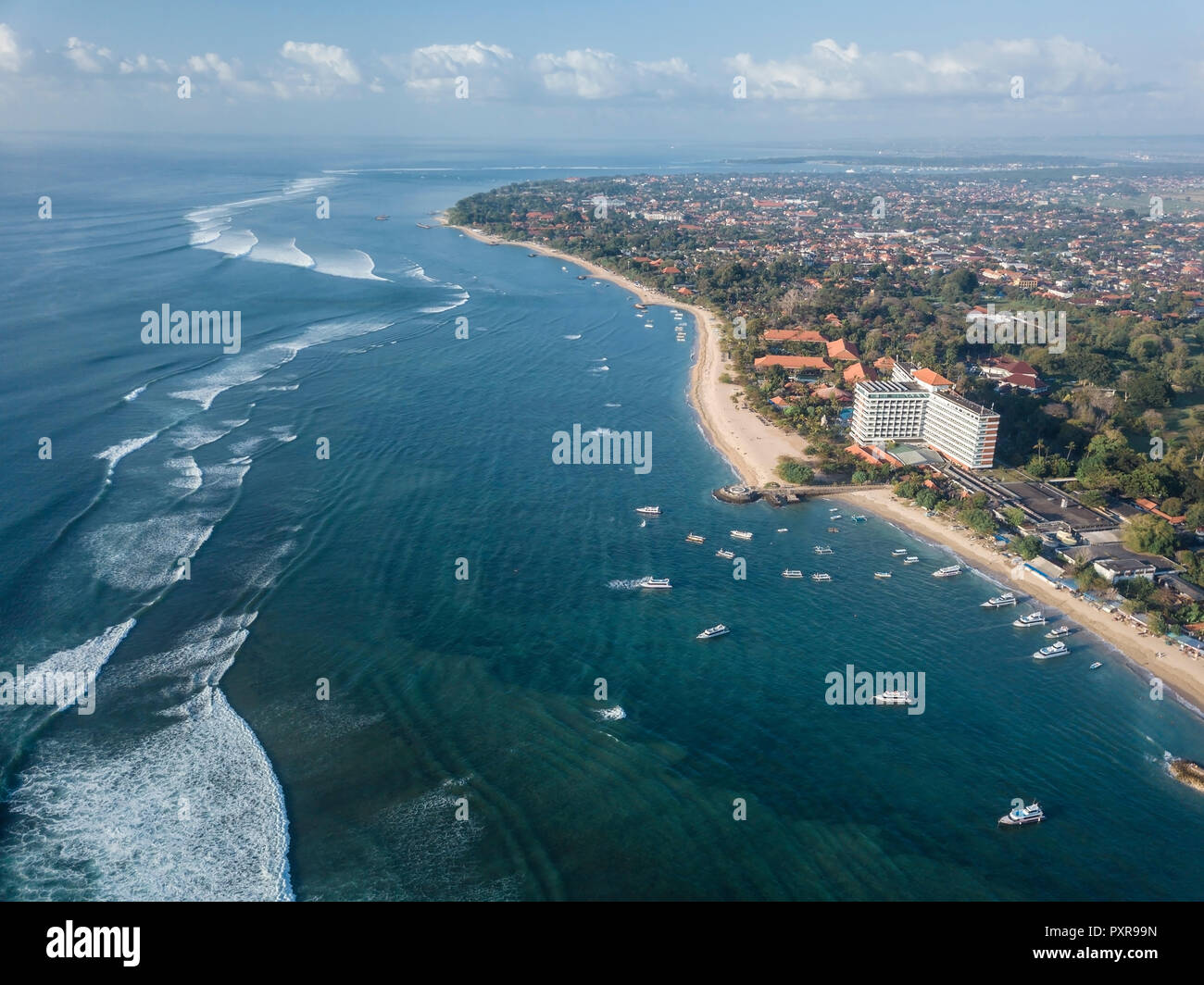 Indonesien, Bali, Luftaufnahme von Sanur Beach Stockfoto