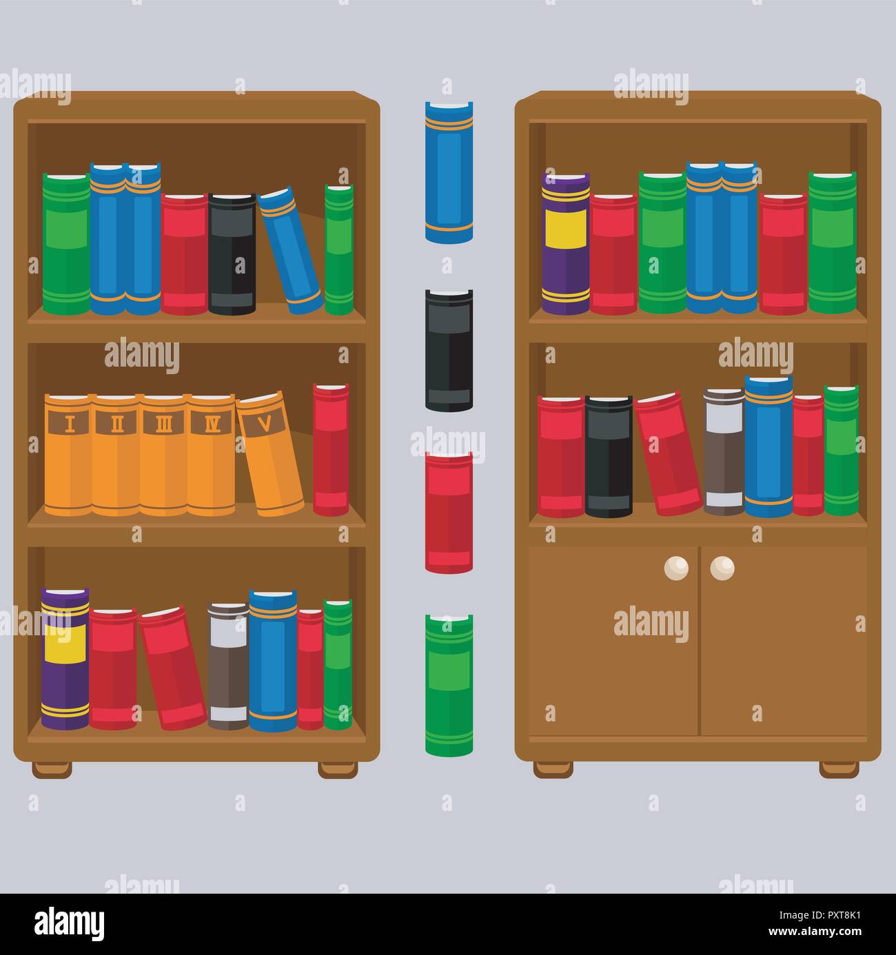 Bücherschrank in zwei Versionen. Vector Abbildung. Stock Vektor