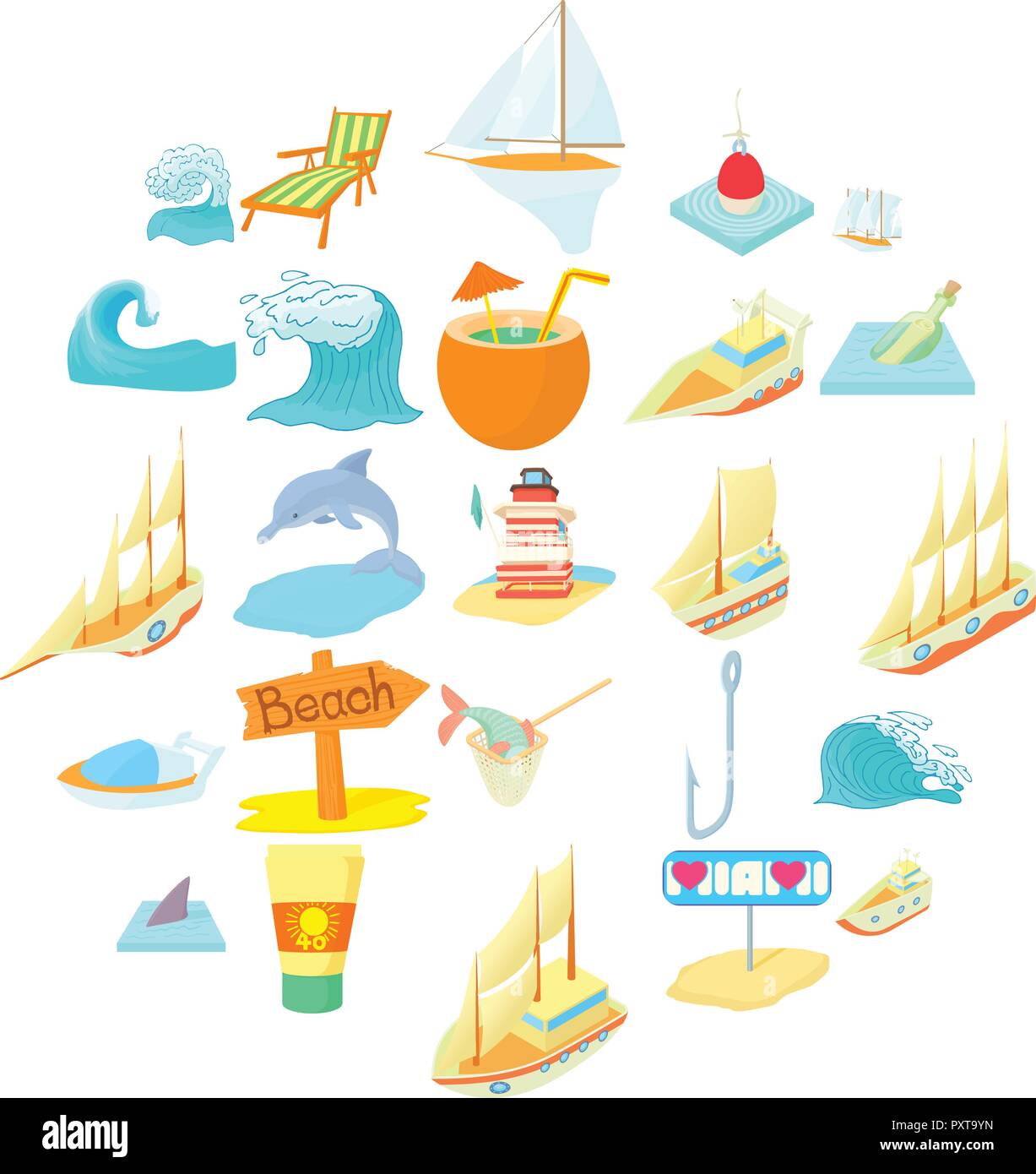 Seefahrt Symbole, Cartoon Stil Stock Vektor