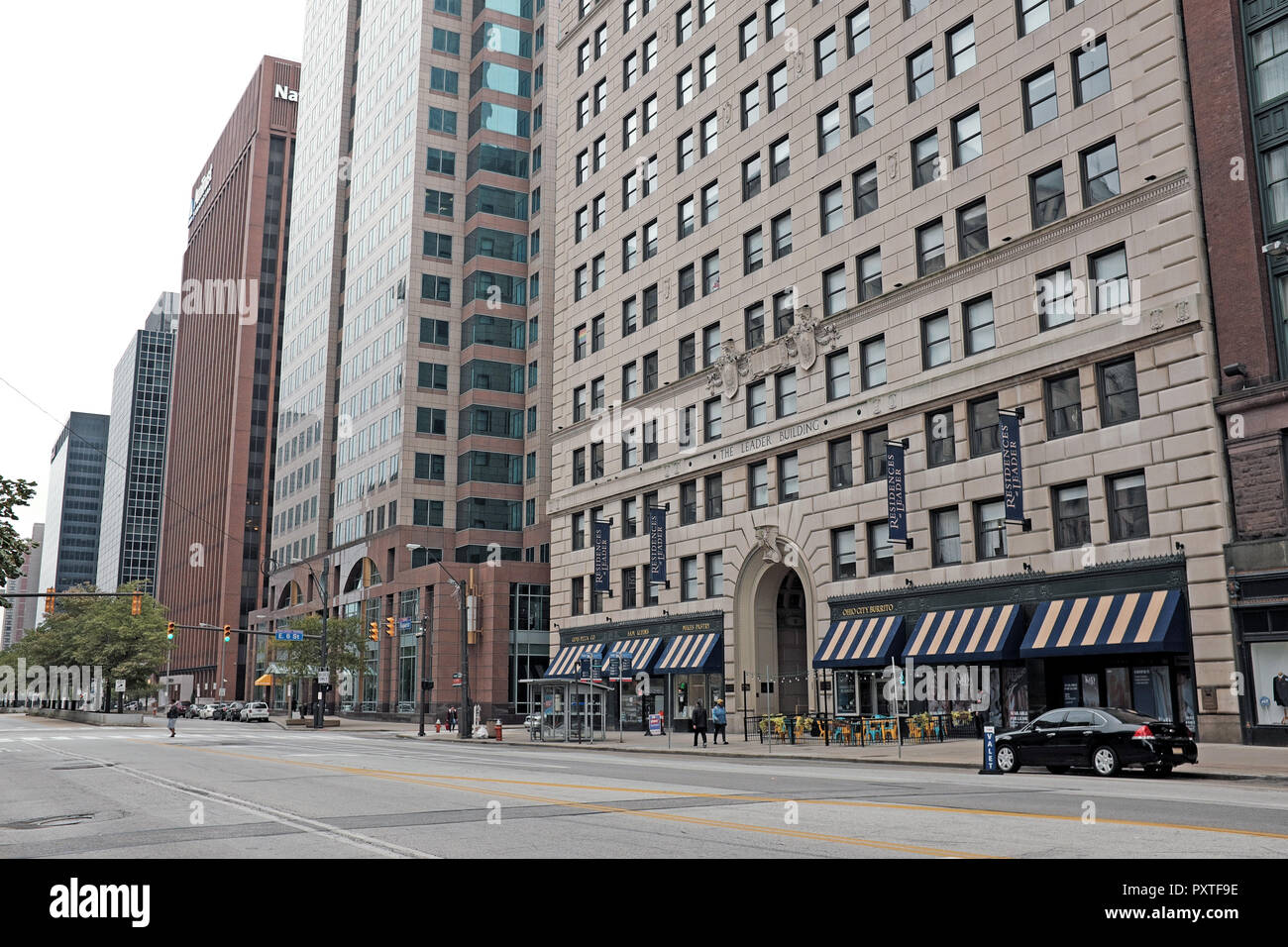 Die Beaux-arts Style Leader Gebäude, an Superior Avenue, in der Innenstadt von Cleveland, Ohio, USA, ist für die Tageszeitung einmal in produzierte es genannt. Stockfoto