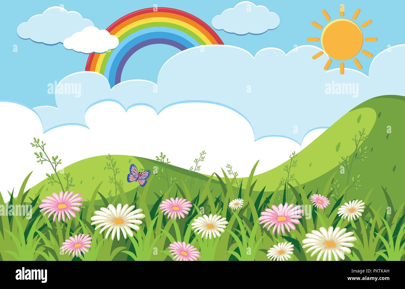 Hintergrund Szene mit Blumen im Garten Abbildung Stock Vektor