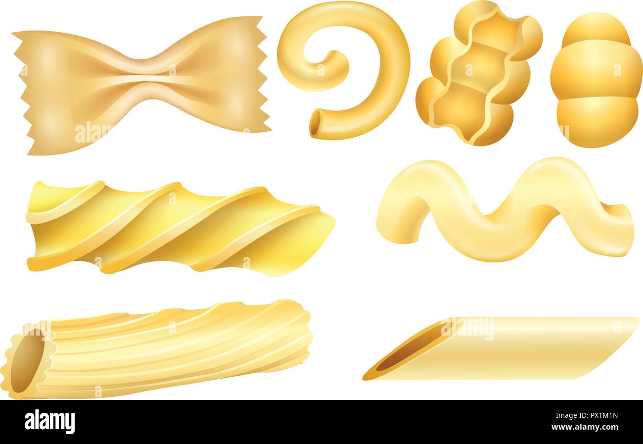 Verschiedene Arten von Pasta auf weißem Hintergrund Abbildung Stock Vektor