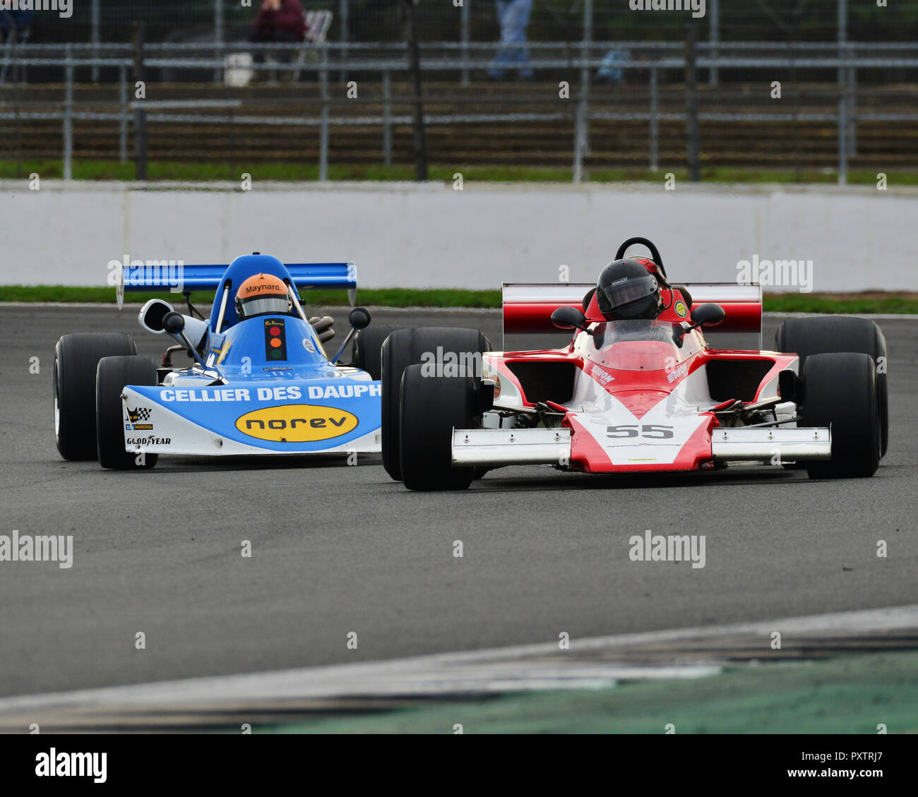 Frank Lyons, Lola T332, Julian Maynard, März 742, Derek Bell Trophy, Formel Atlantic, Formel 2, Formel 5000, HSCC, Silverstone Endrunden, Silverstone Stockfoto