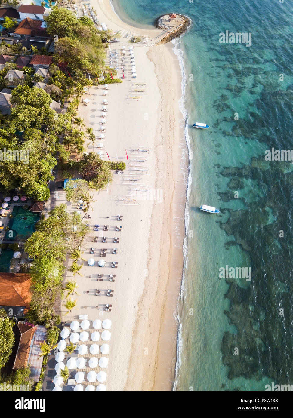Indonesien, Bali, Luftaufnahme von Sanur Beach Stockfoto