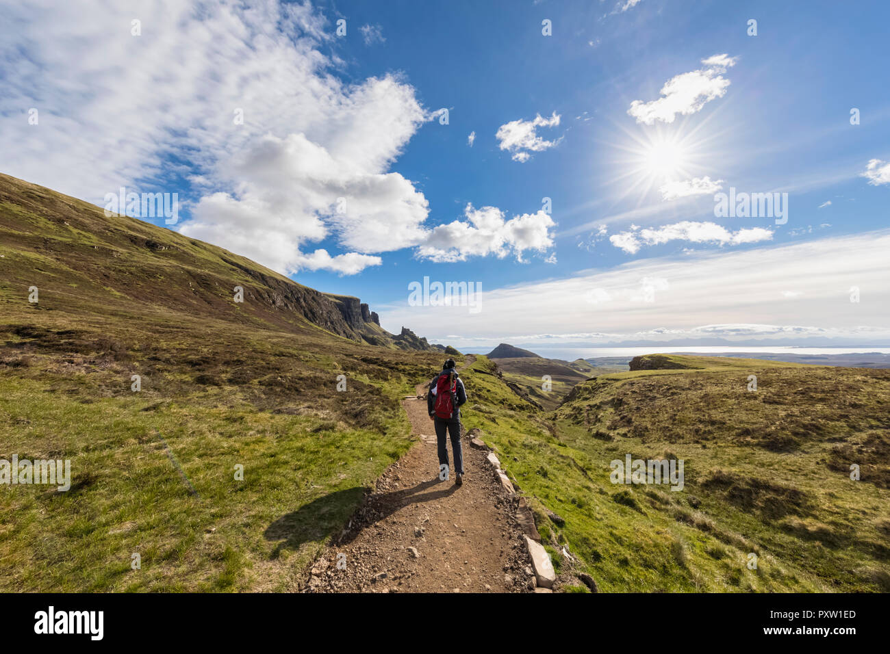 Großbritannien, Schottland, Innere Hebriden, Isle of Skye, Trotternish, Quiraing, touristische Auf Wanderweg Stockfoto
