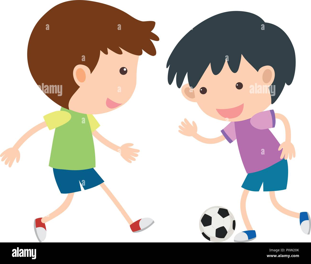 Zwei Jungs spielen Fußball Abbildung Stock-Vektorgrafik - Alamy