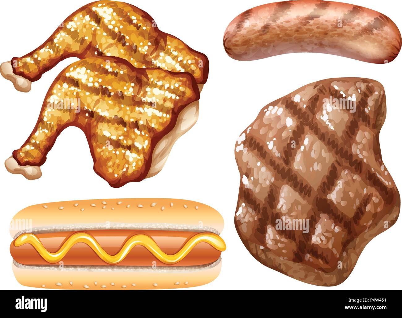 Verschiedene Arten von Fleisch gegrillt Abbildung Stock Vektor