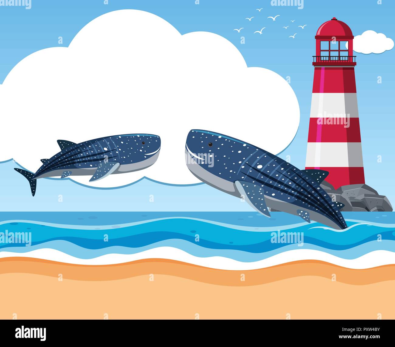Zwei Walhaie im Ozean Abbildung Stock Vektor
