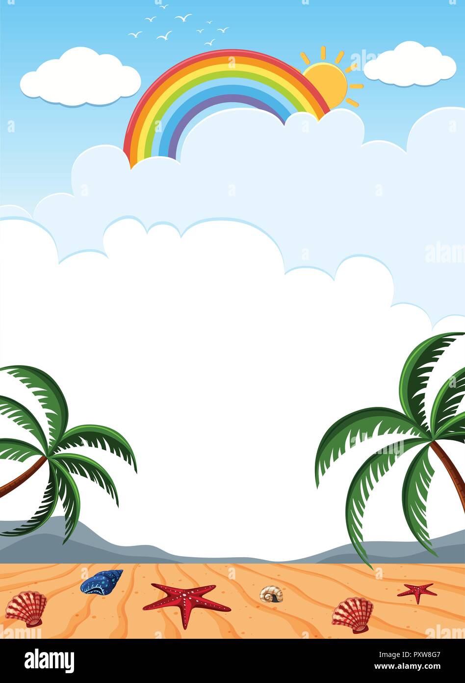 Hintergrund Szene mit Muscheln am Strand Abbildung Stock Vektor