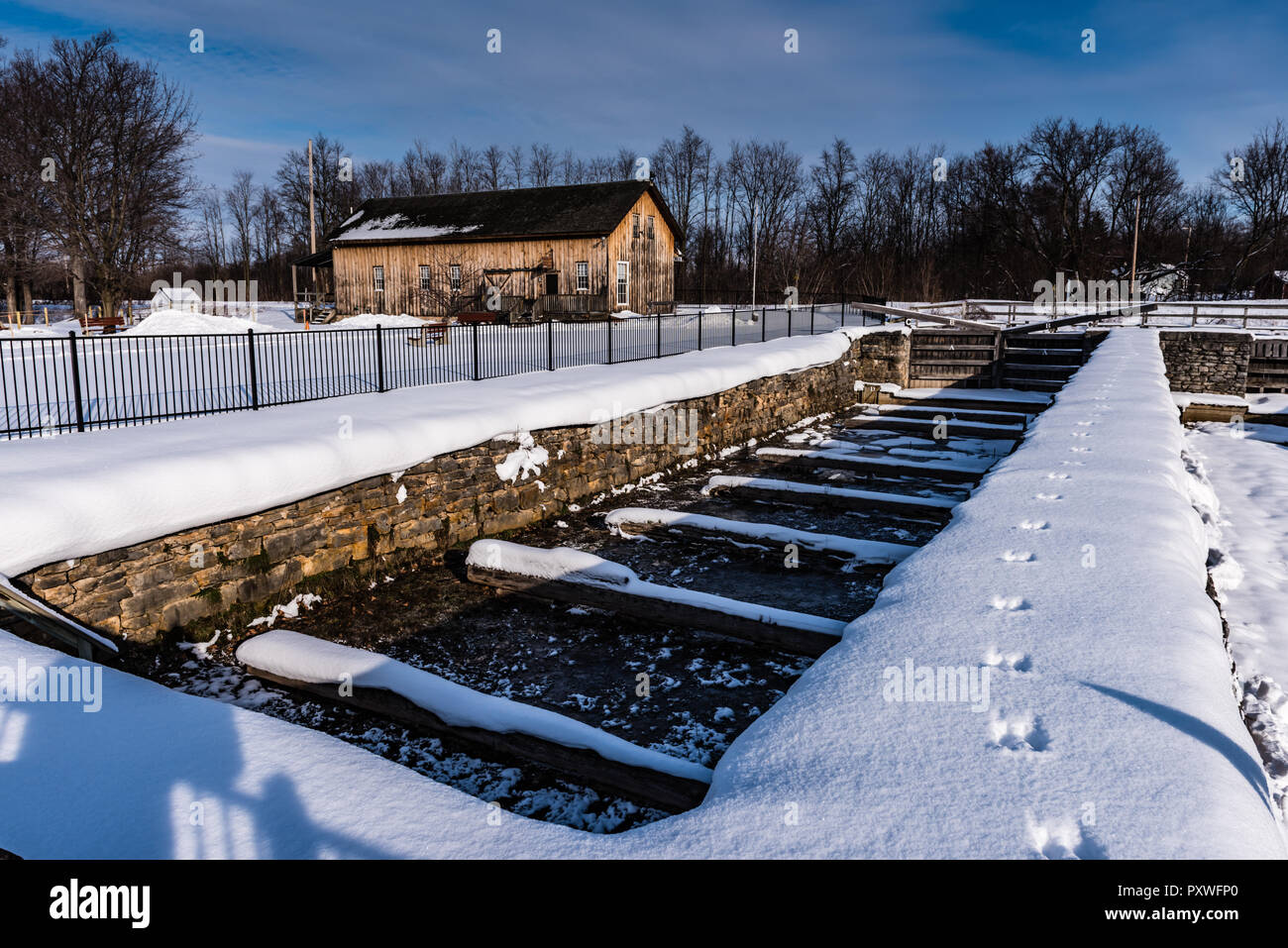 Das trockendock in Chittenango Landung auf der erweiterten Erie Canal, wurde 1855 gebaut. Es, Handwerkern gebaut und repariert die 96-Fuß langen Cargo bo Stockfoto