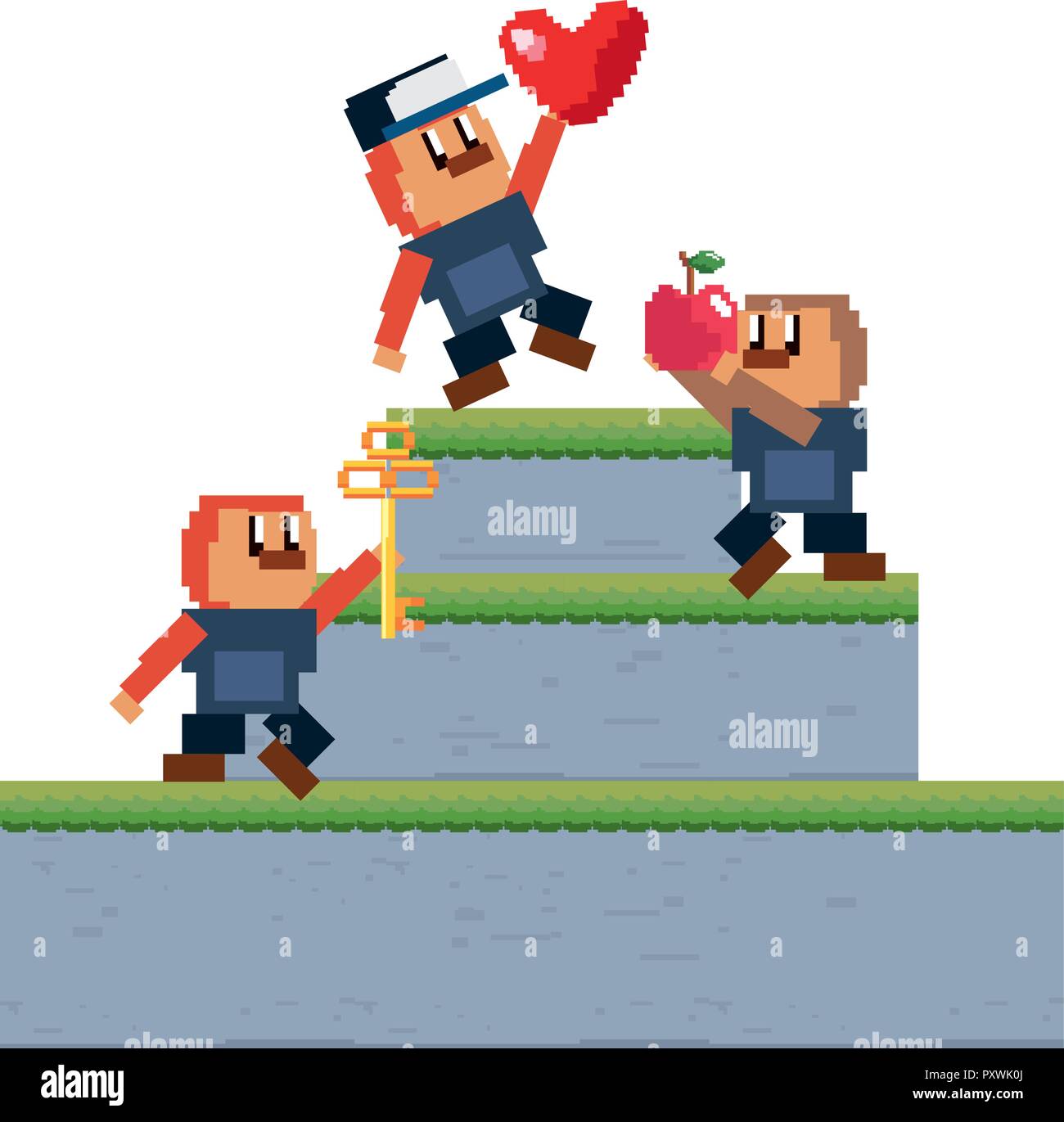 Zeichen Sieger ebene Pixel video spiel Vector Illustration Stock Vektor