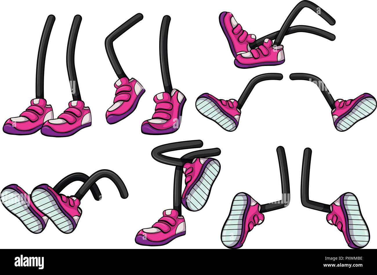 Unterschiedliche Positionen der Beine mit rosa Schuhe Abbildung Stock Vektor