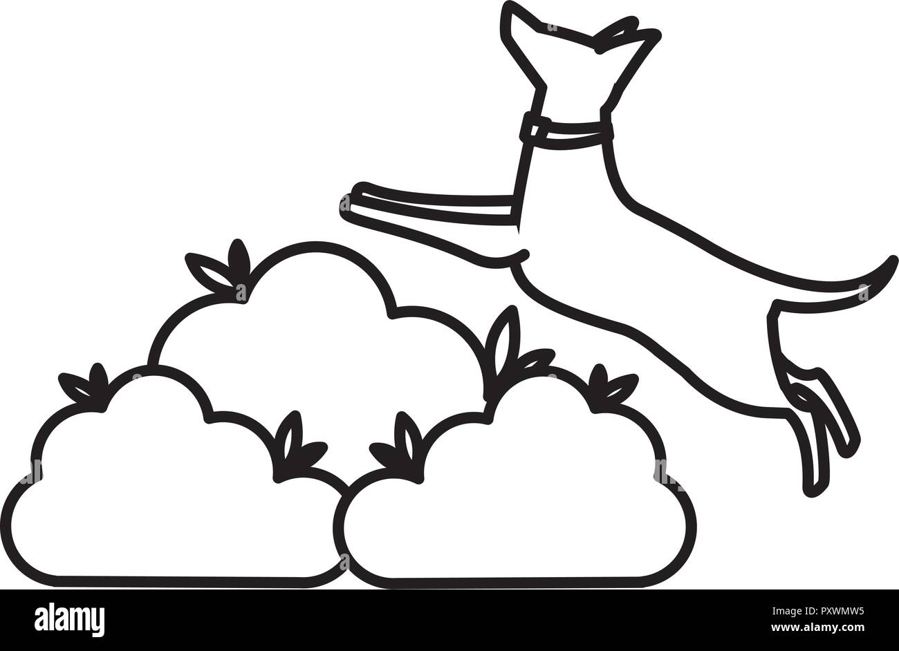Hund und Büsche mit weißem Hintergrund, Vector Illustration Stock Vektor
