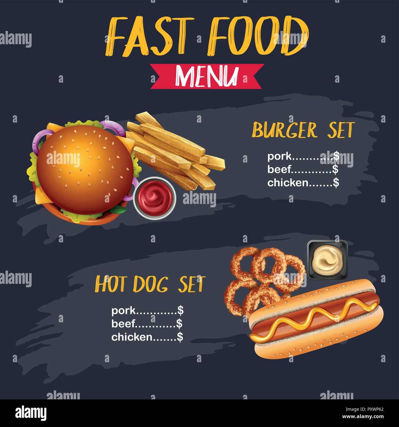 Verschiedene Arten von Fastfood auf Menü-illustration Stock Vektor