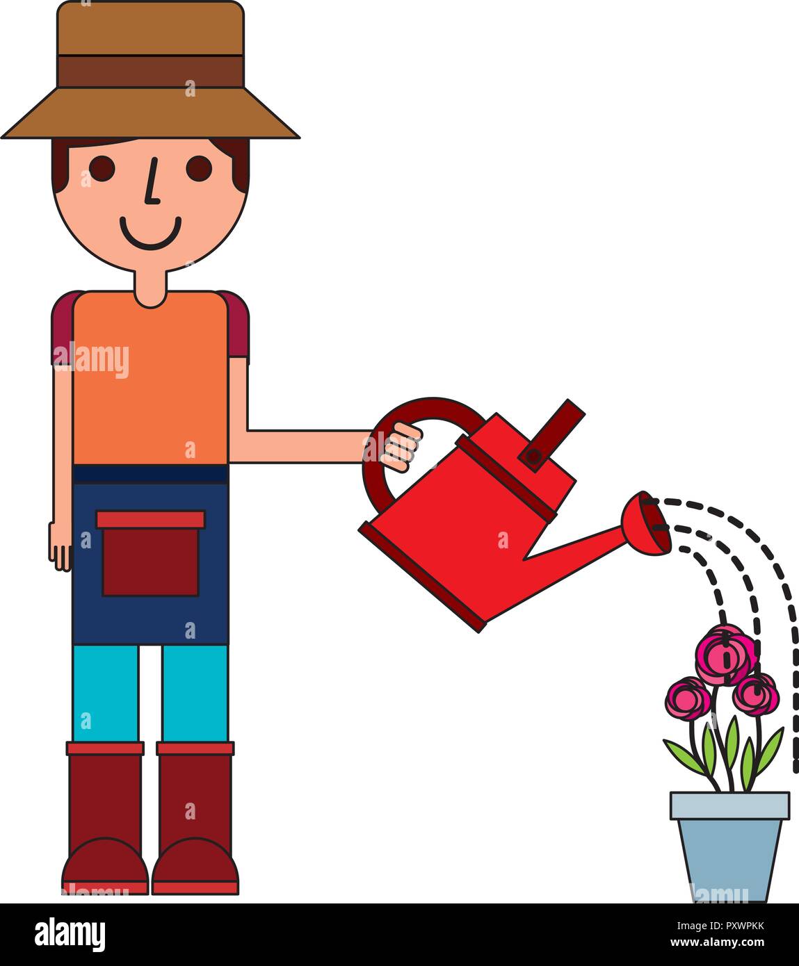 Gärtner Mensch und Gießkanne blumen Gartenbau Vector Illustration Stock